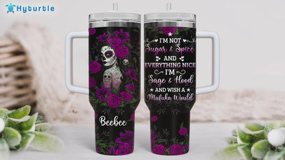 Gothic Sugar Skull Tumbler 40oz with Handle & Straw – Personalized Stainless Steel Insulated Travel Cup with Lid – Unique Gothic Gift for Women