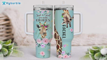 Giraffe Tumbler 40oz with Handle & Straw – Personalized Stainless Steel Insulated Travel Cup with Lid – Unique Gift for Animal Lovers