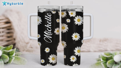 Daisy Flower Tumbler 40oz with Handle & Straw – Personalized Stainless Steel Insulated Travel Cup with Lid – Stylish Floral Gift for Women & Mom