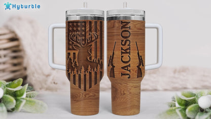Deer Hunting Tumbler 40oz – Personalized Stainless Steel Insulated Travel Cup with Handle & Straw, Leak-Proof Lid – Rugged Gift for Hunters & Outdoorsmen