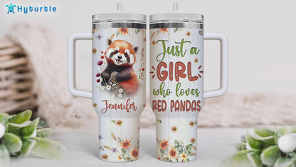Red Panda 40oz Tumbler with Handle & Straw – Personalized Stainless Steel Insulated Cup with Lid – Cute Gift for Wildlife Lovers