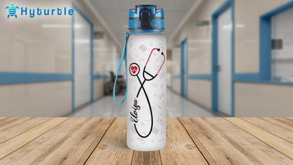 Nurse Stethoscope Water Bottle Tracker 32oz – Personalized Graduation Appreciation Gift for Nurses & Healthcare Lovers