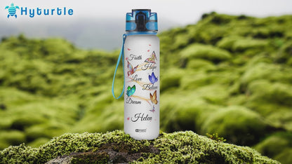 Faith Hope Love Butterfly Water Bottle Tracker 32oz – Personalized Inspirational Gift for Women & Butterfly Lovers