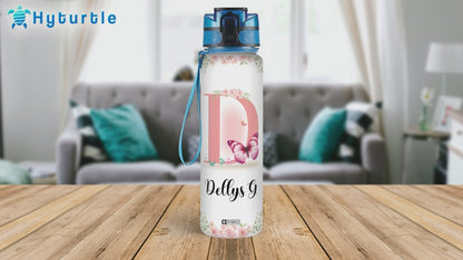 Butterfly Floral Pattern - Personalized Water Tracker Bottle 32oz