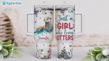 Cute Otter Tumbler 40oz with Handle & Straw – Personalized Stainless Steel Insulated Travel Cup with Lid – Fun Gift for Ocean Lovers