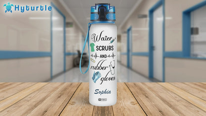 Nurse Scrubs & Gloves Water Bottle Tracker 32oz – Personalized Appreciation Gift for Nurses & Coworkers