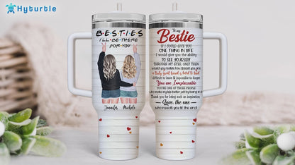 Bestie Friendship Tumbler 40oz with Handle & Straw – Personalized Stainless Steel Insulated Travel Cup with Lid – Heartwarming Gift for Best Friends