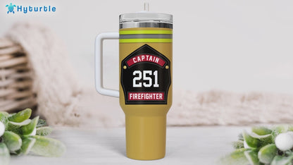 Firefighter Captain Tumbler 40oz with Handle & Straw – Personalized Stainless Steel Insulated Travel Cup with Lid – Unique Gift for Firemen & Heroes