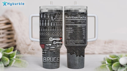 Mechanic Tools Nutrition Facts Tumbler 40oz with Handle & Straw – Personalized Stainless Steel Travel Cup with Lid – Practical Gift for Mechanics