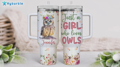 Owl Floral 40oz Tumbler with Handle & Straw – Personalized Stainless Steel Insulated Travel Cup with Lid – Stylish Gift for Animal Lovers