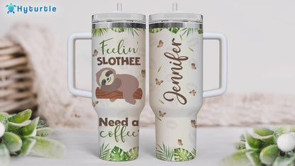 Funny Sloth Coffee Tumbler 40oz with Handle & Straw – Personalized Stainless Steel Travel Cup with Lid – Creative Gift for Animal Lovers