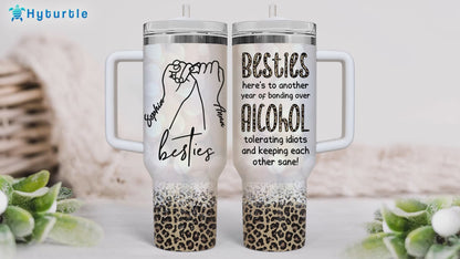 Bestie Friendship Tumbler 40oz with Handle & Straw – Personalized Stainless Steel Insulated Travel Cup with Lid – Thoughtful Gift for Best Friends