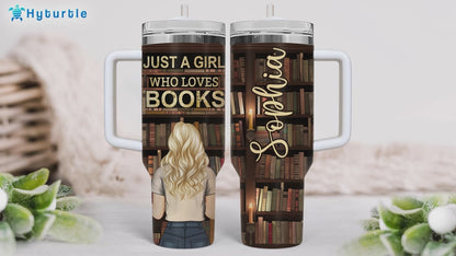 Book Lover Library Tumbler 40oz with Handle & Straw – Personalized Stainless Steel Insulated Travel Cup with Lid – Creative Gift for Readers