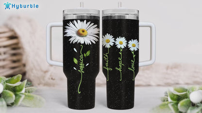 Daisy Flower Tumbler 40oz with Handle & Straw – Personalized Stainless Steel Insulated Travel Cup with Lid – Stylish Floral Gift for Women