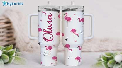 Pink Flamingo Tumbler 40oz with Handle & Straw – Personalized Stainless Steel Insulated Cup with Lid – Stylish Gift for Flamingo Lovers