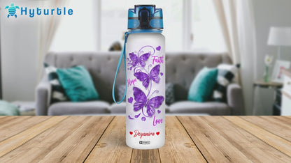 Purple Butterfly Bottle - Personalized Water Tracker Bottle 32oz