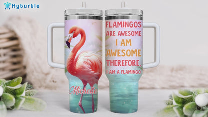 Flamingo Tumbler 40oz with Handle & Straw – Personalized Stainless Steel Insulated Cup with Lid – Stylish Gift for Bird Lovers
