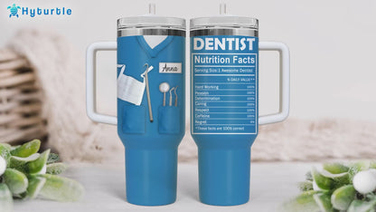 Dentist Scrub Tumbler 40oz with Handle & Straw – Personalized Stainless Steel Insulated Travel Cup with Lid – Creative Gift for Dental Lovers