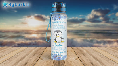 Grumpy Penguin Water Bottle Tracker 32oz – Personalized Funny Gift for Penguin Lovers & Friends