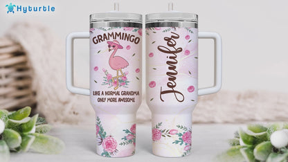 Grammingo Flamingo Grandma Tumbler 40oz with Handle & Straw – Personalized Stainless Steel Insulated Cup with Lid – Fun Gift for Grandma