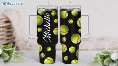 Softball Lover Tumbler 40oz with Handle & Straw – Personalized Stainless Steel Travel Cup with Lid – Unique Gift for Players & Coaches