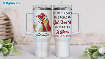 Funny Chicken Tumbler 40oz with Handle & Straw – Personalized Stainless Steel Insulated Travel Cup with Lid – Unique Farm Animal Gift for Women & Girls