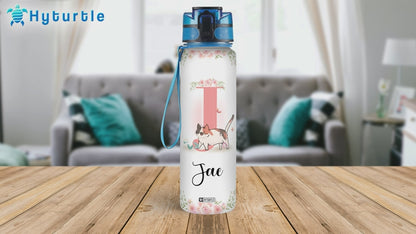 Cute Cat Floral Pattern - Personalized Water Tracker Bottle 32oz