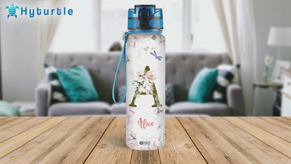 Hummingbird Floral Pattern - Personalized Water Tracker Bottle 32oz